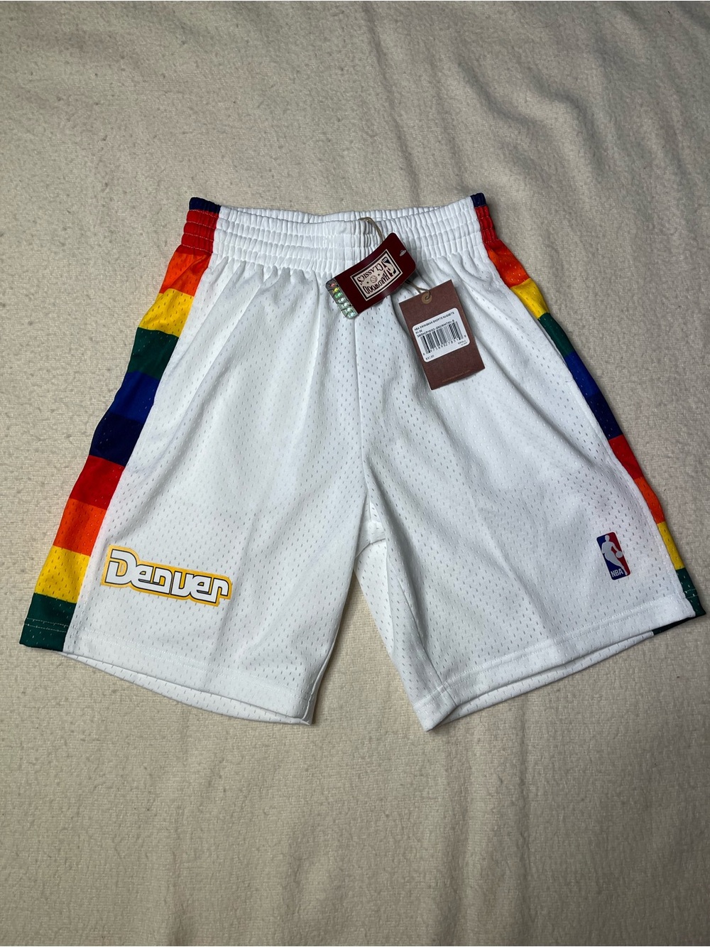 NWT Mitchell Ness NBA Hardwood Classics Denver Nuggets White Retro Shorts Mens S